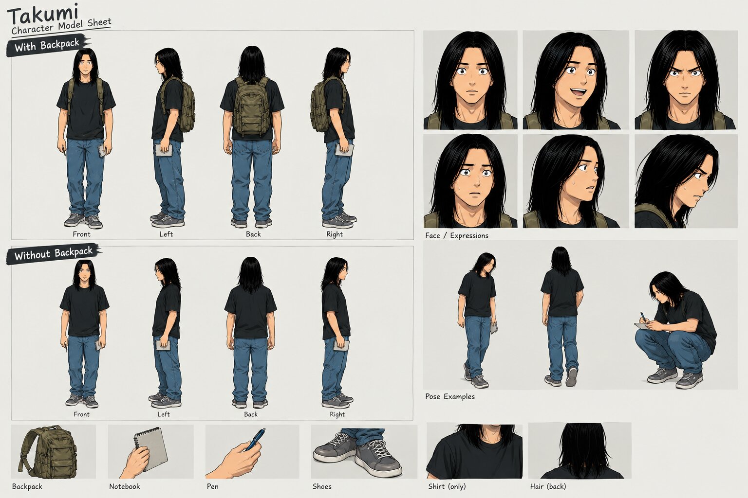 Takumi character model sheet
